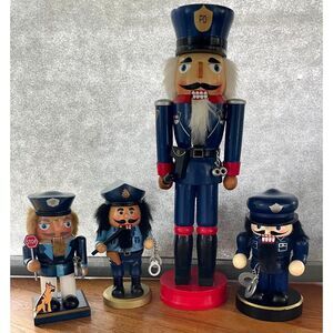 Set of 4 Wooden Police Officer Nutcracker Figures Christmas Decor 14.5" 6"